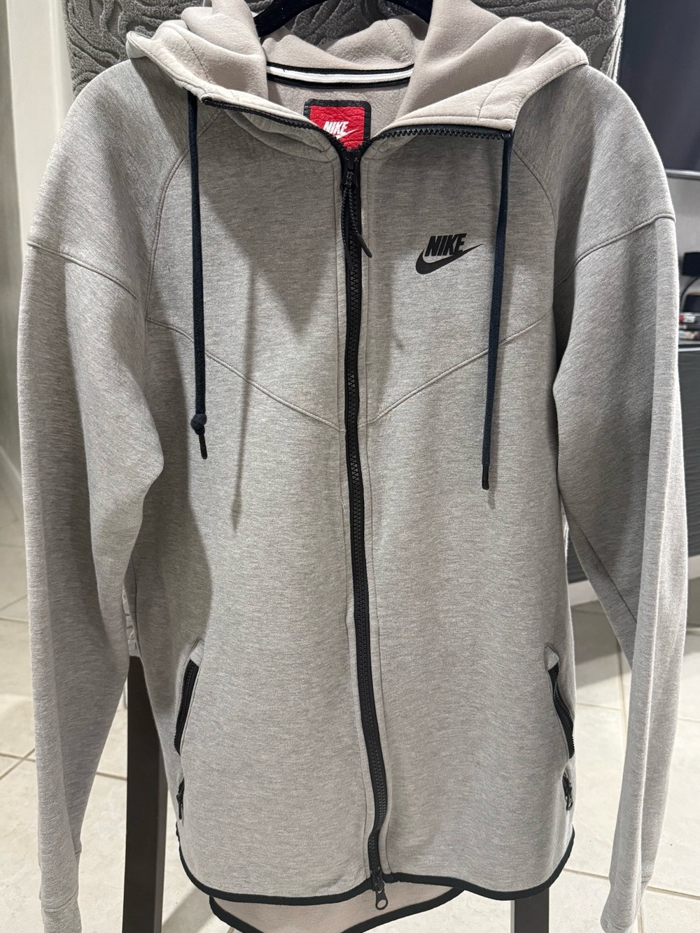Nike Tech Light Gray and Black Full-Zip Hooded Jacket